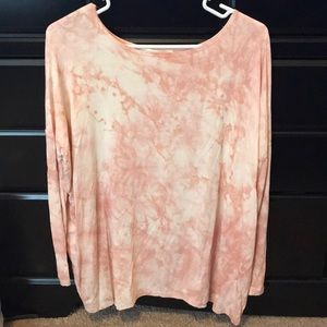 Pink tie dye long sleeve piko top